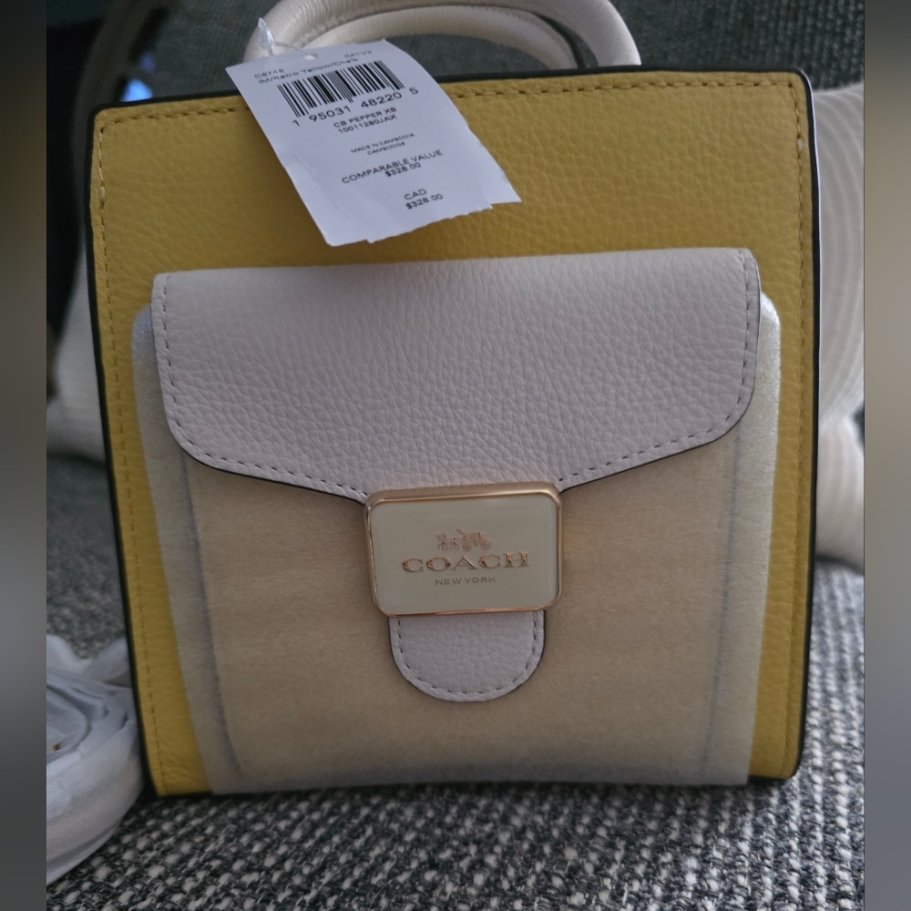 Coach Yellow and Cream Crossbody Mini Bag.